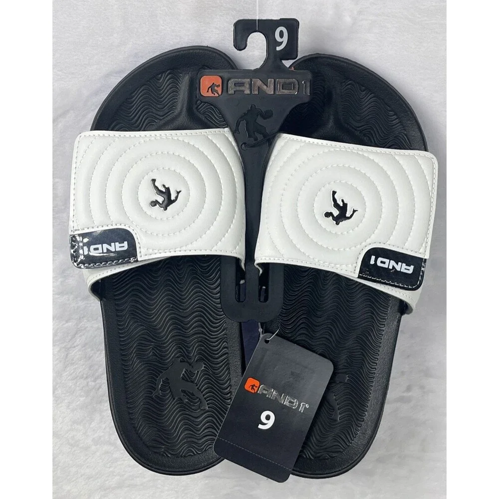 AND1 Busain Men's Slide Sandal Adjustable White Black Blue Size 9 NEW